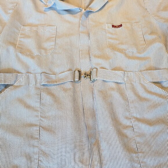 VTG Para Suit Coverall Men's Short-Sleeve Belted 52 Regular White/Gray striped - Picture 4 of 11